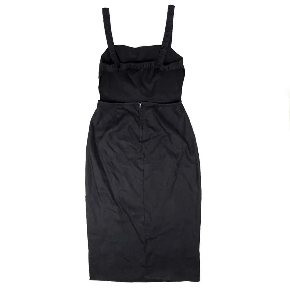 REFORMATION Dale Open Back 100% Linen Sheath Midi Dress 8 Minimal Black